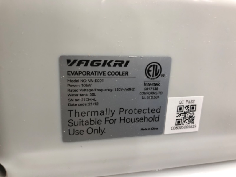 Photo 5 of *SEE COMMENTS**- Evaporative Cooler, VAGKRI 2100CFM Air Cooler, 120°Oscillation Swamp Cooler with Remote Control, 24H Timer, 3 Wind Speeds for Outdoor Indoor Use,8 Gallon
