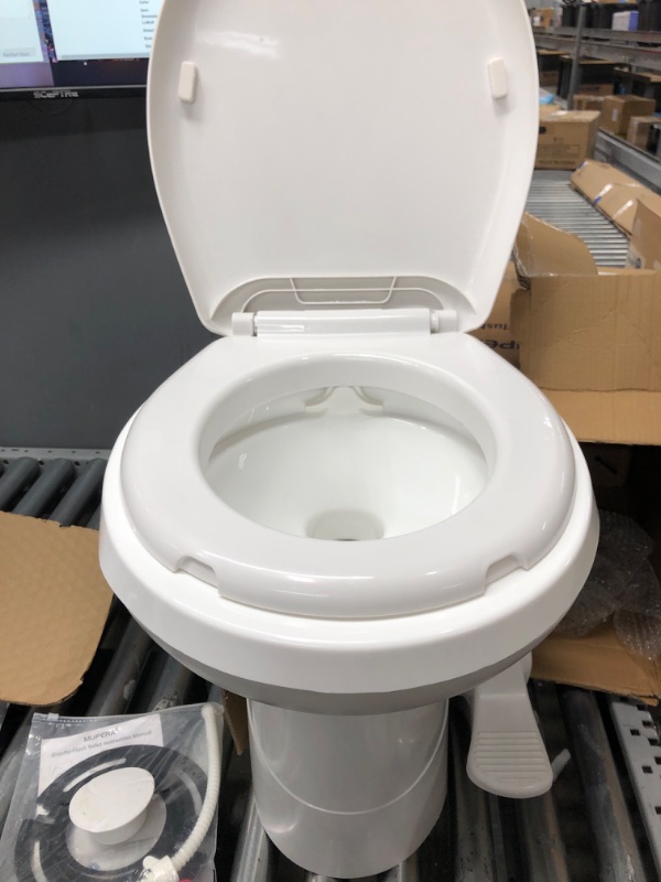 Photo 2 of 
mupera RV Toilet Pedal Flush with Flang - Upgraded T-Type Water Outlets Gravity Flush Toilet(2023 New), with Damping Slow Down Toilet Seat and Cover for Motorhome, RV