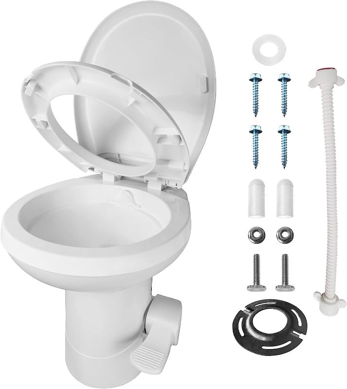 Photo 4 of 
mupera RV Toilet Pedal Flush with Flang - Upgraded T-Type Water Outlets Gravity Flush Toilet(2023 New), with Damping Slow Down Toilet Seat and Cover for Motorhome, RV