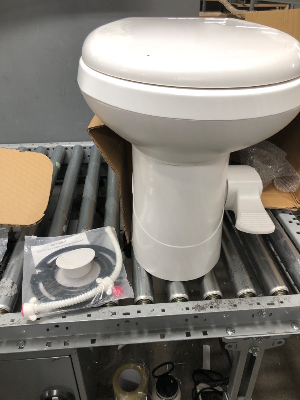 Photo 1 of 
mupera RV Toilet Pedal Flush with Flang - Upgraded T-Type Water Outlets Gravity Flush Toilet(2023 New), with Damping Slow Down Toilet Seat and Cover for Motorhome, RV