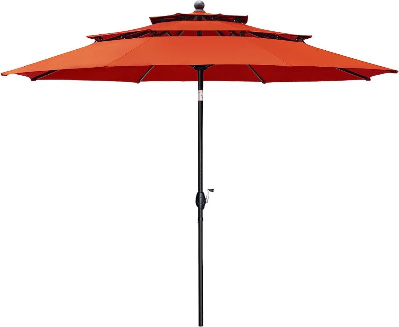 Photo 1 of 
FREE SOLDIER 10FT Auto-tilt Patio Umbrella 3 Tier Market Umbrella Aluminum Outdoor Table Umbrella with Crank (Orange Red)
Size:10 ft