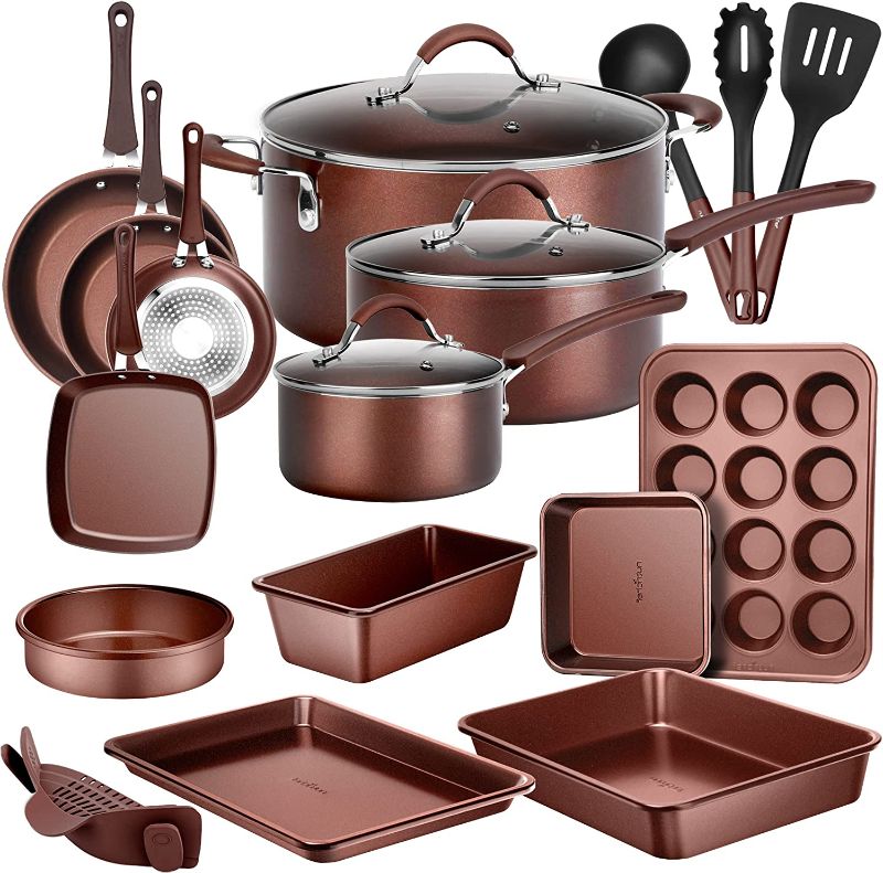 Photo 1 of 
NutriChef, Oven, Lids, Utensil NCCW20S 20-Piece Nonstick Cookware PTFE/PFOA/PFOS-Free Heat Resistant Lacquer Kitchen Ware Pots Baking Set w/Saucepan, Frying...
Color:Shinny Brown