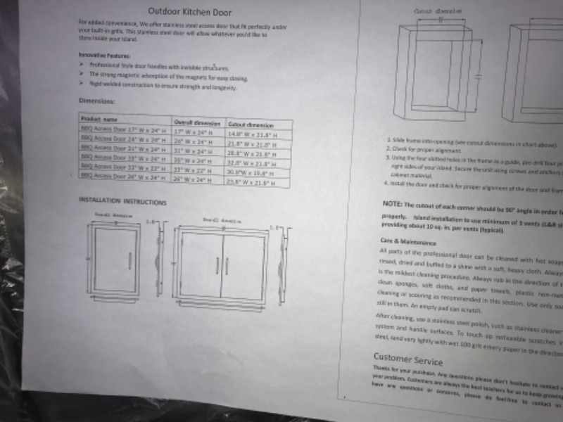 Photo 2 of 36"W x 23"H Outdoor Kitchen Doors Stainless Steel BBQ Double Access Door,Flush Mount for Outdoor Kitchen Island
