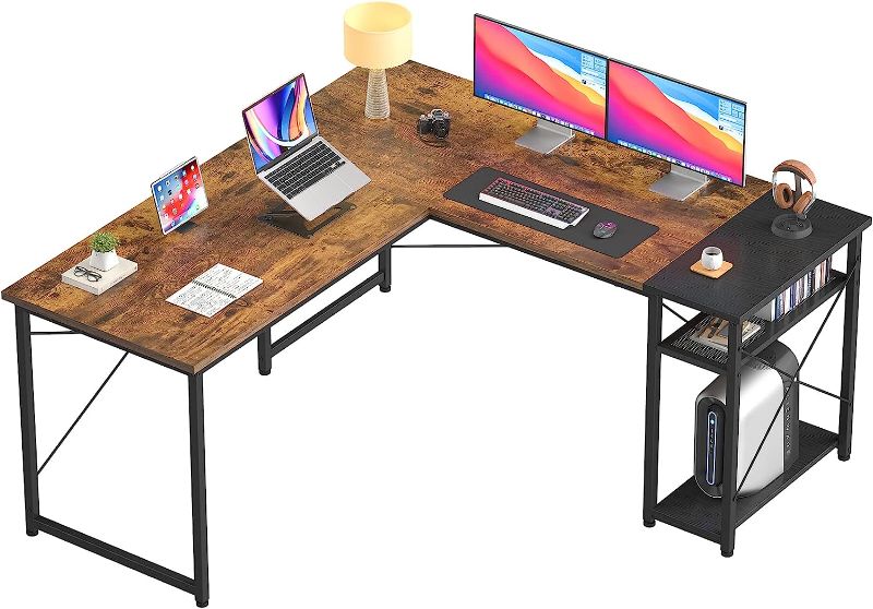 Photo 1 of **SEE NOTES**
Foxemart L-Shaped Computer Desk, Industrial Corner Desk Writing Study Table with Storage Shelves, Space-Saving, Large Gaming Desk 2 Person Table for Home Office Workstation, white/Black
