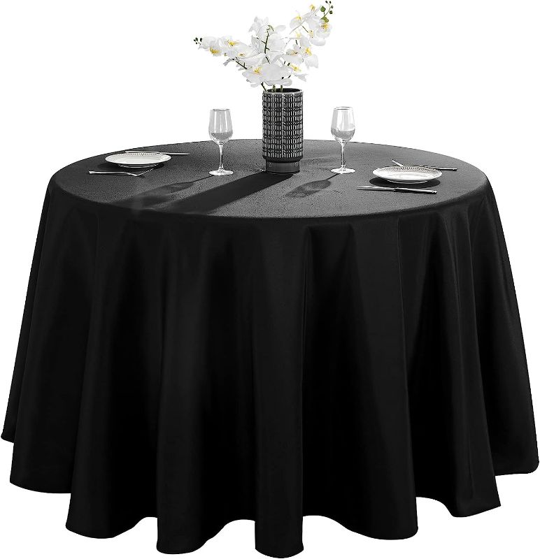 Photo 1 of 120 inch Round Tablecloth Polyester Table Cloth?Stain Resistant and Wrinkle Polyester Dining Table Cover for Kitchen Dinning Party Wedding Rectangular Tabletop Buffet Decoration(Black)