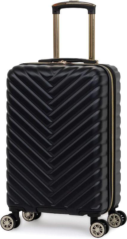 Photo 1 of Kenneth Cole Reaction "Madison Square" Women's Lightweight Hardside Chevron Expandable Spinner Luggage, 28-inch Checked, Black With Gold Zippers
