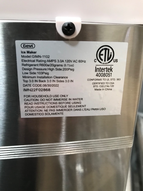 Photo 5 of **MINOR WEAR & TEAR**Gevi Household Countertop Nugget Ice Maker Machine Stainless Steel Housing Quiet Operation Max 29Lbs/Day Self Cleaning Auto Water Refill Portabl
