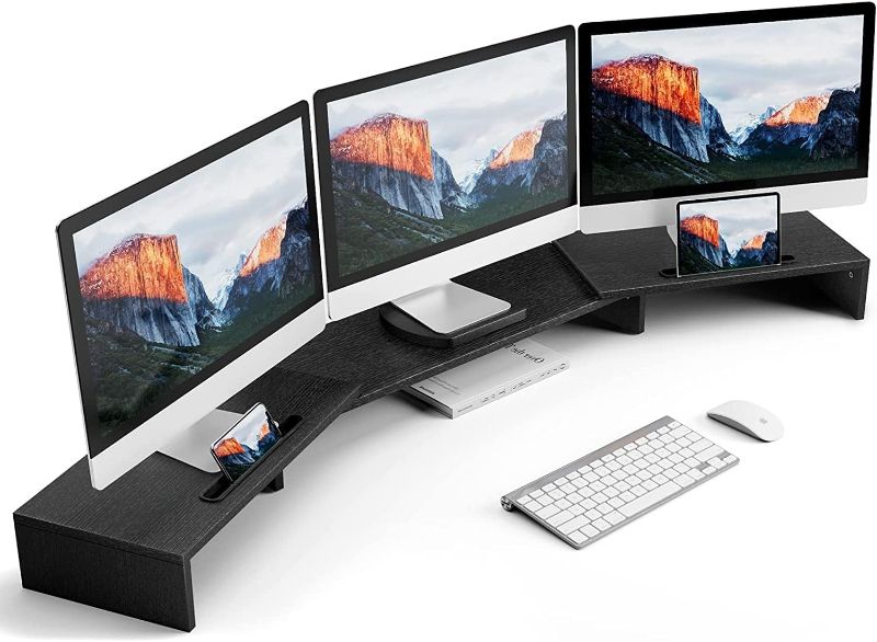 Photo 1 of LORYERGO Triple Monitor Stand, 52 Inch Long Large Monitor Riser with 2 Slots for Phone & Tablet, Length and Angle Adjustable Computer Stand, Desktop Stand for Computer, Screen, Tablet, Printer