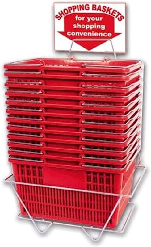 Photo 1 of 25L Shopping Basket Set of 12 Durable Red Plastic Shopping Basket with Handle, Portable Plastic Shopping Basket, Red Plastic Shopping Basket Set for Store Shopping