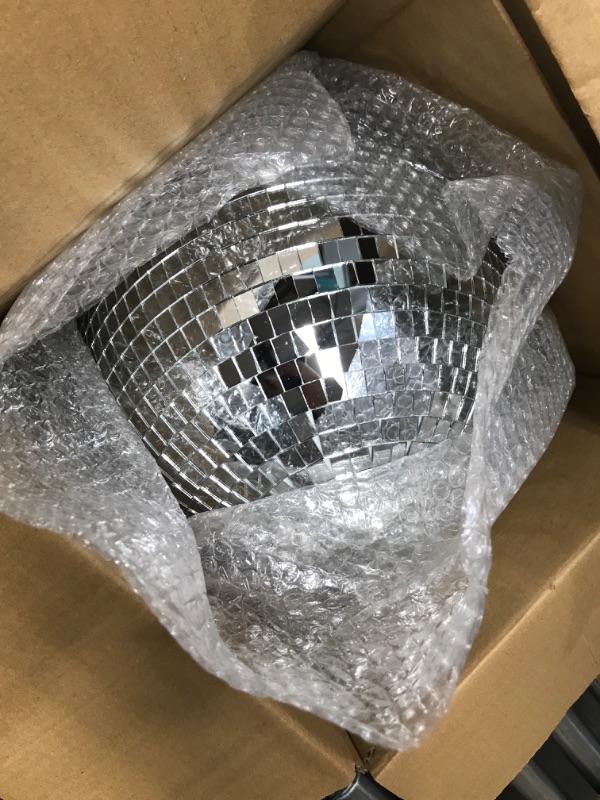 Photo 3 of 5 Pieces Disco Ball Mirror Ball Disco Party Decorations with Hanging Ring for DJ Club Stage Wedding Holiday, 2 Sizes (Silver,12 Inch, 8 Inch)