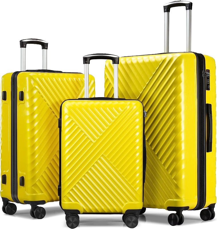 Photo 1 of **MINOR SHIPPING DAMAGE**SunnyTour Luggage Sets Expandable ABS + PC Hardside Spinner Suitcase Sets 3 Piece with TSA Lock Double Wheels, Yellow

