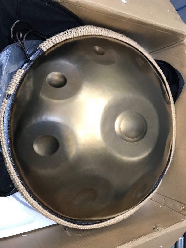 Photo 2 of **MISSING ACCESSORIES**AS TEMAN HANDPAN, Handpan drum instrument in D Minor 9 Notes 432Hz 22 inches Steel Hand Drum with Soft Hand Pan Bag, 2 handpan mallet,Handpan Stand,dust-free cloth,gold … 432Hz G-STL-9