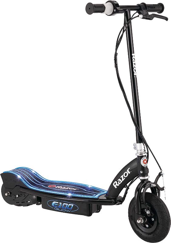 Photo 1 of **MINOR WEAR & TEAR**Razor E100 Glow Electric Scooter for Kids Age 8+, LED Light-Up Deck, 8" Air-filled Front Tire, Up to 40 Minutes Continuous Ride Time
