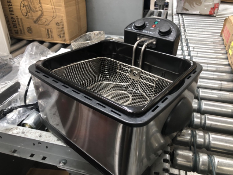 Photo 2 of **MINOR WEAR & TEAR**Secura 1700-Watt Stainless-Steel Triple Basket Electric Deep Fryer with Timer Free Extra Odor Filter, 4L/17-Cup