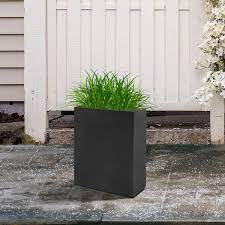 Photo 1 of 27 in. Tall Large Square Black Concrete Metal Indoor Outdoor Planter Pot w/Drainage Hole
