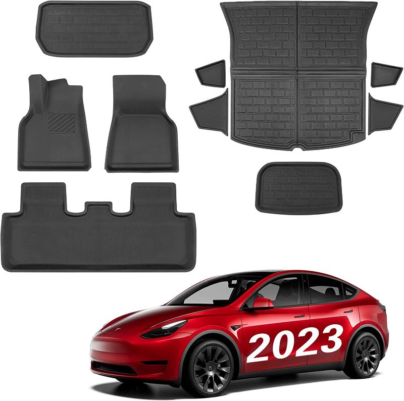 Photo 1 of **MISSING TRUNK AND FRUNK MATS** BASENOR 10PCS Tesla Model Y Floor Mats 3D Full Set Liners All-Weather Anti-Slip Waterproof Frunk & Trunk Mat Accessories Compatible with 5 seat Model Y
