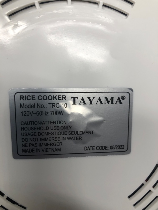 Photo 6 of **MINOR WEAR & TEAR**TRC-10 Cool Touch 10-Cup Rice Cooker and Warmer with Steam Basket, White
