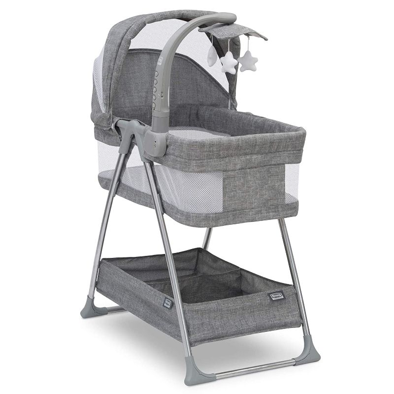 Photo 1 of **MINOR WEAR & TEAR**Simmons Kids City Sleeper Bedside Bassinet Portable Crib - Activity Mobile Arm with Nightlight, Vibrations, Twinkle Lights and Rotating Stars, Grey Tweed
