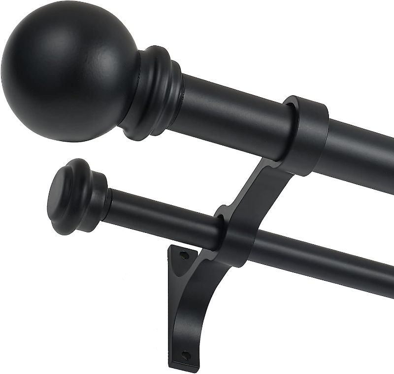 Photo 1 of **MINOR TEAR & WEAR**Double Curtain Rod 28 to 48 inch, Adjustable 1 inch Double Drapery Rod Rods for Windows and Doors with Ball Round Finials and Premium Aluminum Brackets Set (28-48",Matte Black)


