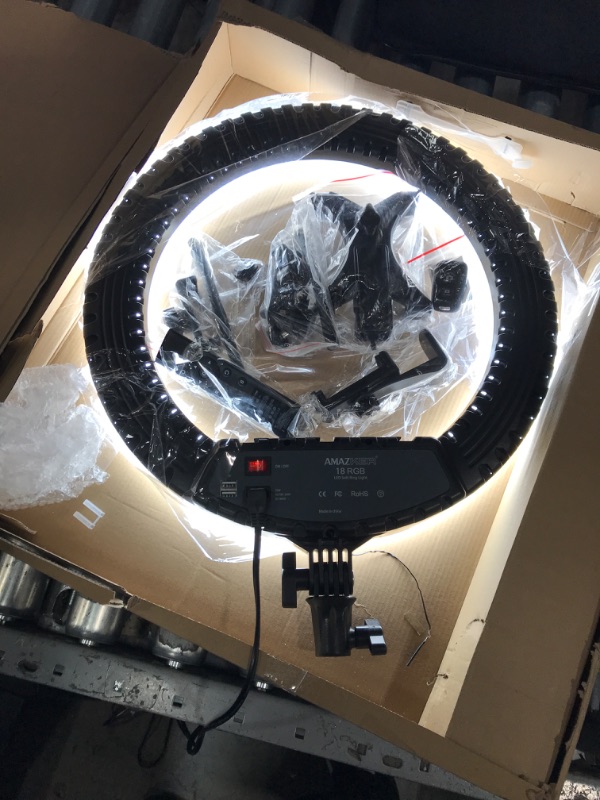 Photo 3 of 18 inch RGB Ring Light Kit AMAZKER LED with Stand and Phone iPad Holder 25 Color Modes 3000-6000K Dimmable 10 Brightness Level Up to 5000 Lux Circle Light for Live Stream/Makeup/YouTube/Vlog/Tiktok 18 in RGB Ring Light Kit