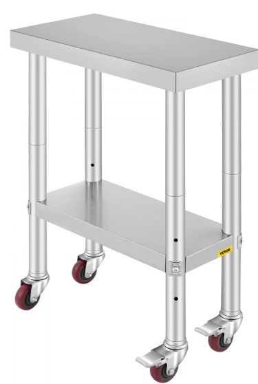 Photo 1 of *STOCK PHOTO JUST FOR REFERENCE//** *NO WHEELS INCLUDED IN THIS ITEM** VEVOR Stainless Steel Work Table with Wheels 21 X 12Inch Prep Table with 4 Casters Heavy Duty Work Table for Commercial Kitchen Restaurant Business
