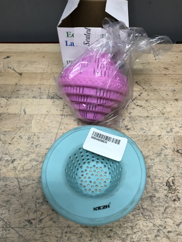 Photo 2 of 2 BUNDLED ITEMS - BTFLKNS Eco-Friendly Laundry Balls, Premium Washing Ball, Add Double The Ceramic Balls Again, 2000 Times Super Laundry Balls, All Natural No-Chemical Detergent(Large, Pink); AND, NTCZH Drain Hair Catcher, TPE Bathtub Strainer Drain Prote