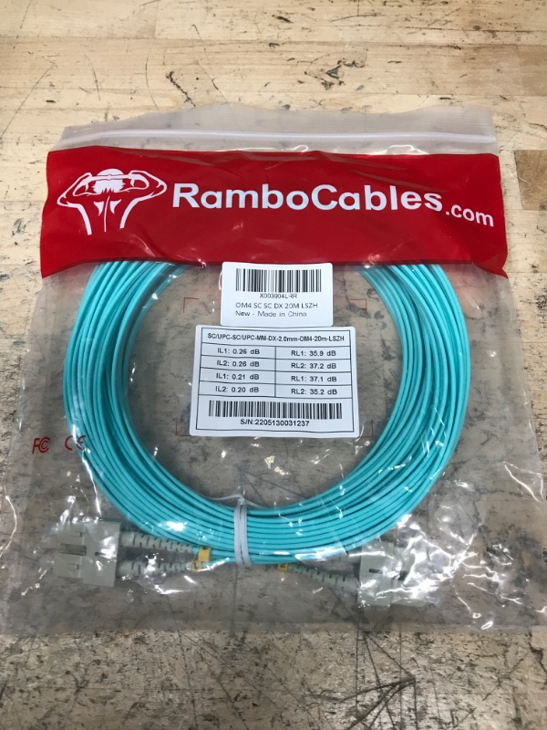 Photo 2 of 20 M LC/LC 50/125 Multimode 40/100GB Duplex Armored Fiber Patch Cable - OM4