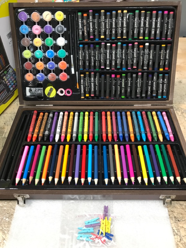 Photo 3 of WRITENBACO 145 Piece Deluxe Art Set, Wooden Art Box & Drawing Kit with Oil Pastels, Crayons, Colored Pencils, Watercolor Cakes, Brushes, Creative Gift (Wooden)