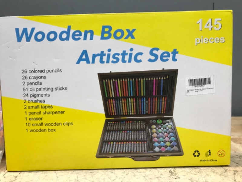 Photo 2 of WRITENBACO 145 Piece Deluxe Art Set, Wooden Art Box & Drawing Kit with Oil Pastels, Crayons, Colored Pencils, Watercolor Cakes, Brushes, Creative Gift (Wooden)