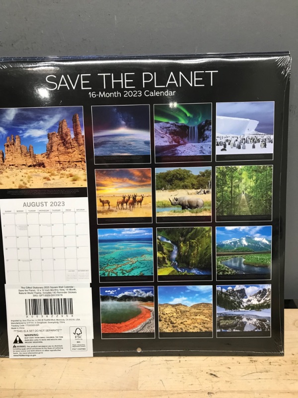 Photo 3 of 2 SETS - 2023 Square Wall Calendar, Save the Planet, 16-Month Natural World Theme with 180 Reminder Stickers (12x12 In)