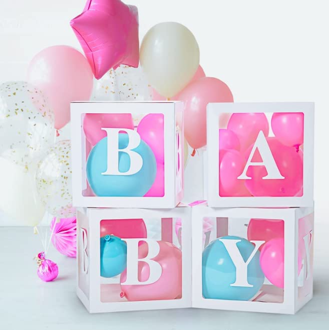 Photo 1 of Baby Box Baby Shower Decorations Clear Baby Shower Decorations Block Boxes Baby Shower Birthday Party Gender Reveal Baby Boxes with Letters for Baby Shower
