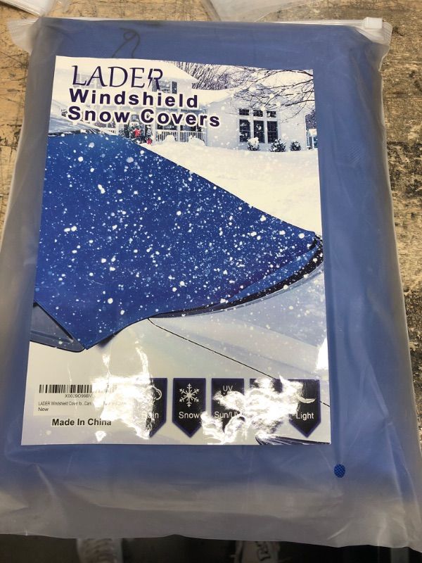 Photo 1 of LADER Windshield Cover for Ice and Snow, Car Windshield Snow Cover, Windshield Frost Cover Ice Removal Wiper Protector, Windshield Snow Ice Cover with Magnetic Edges for Most Cars Trucks Vans and SUVs Blue Magnetic Edges