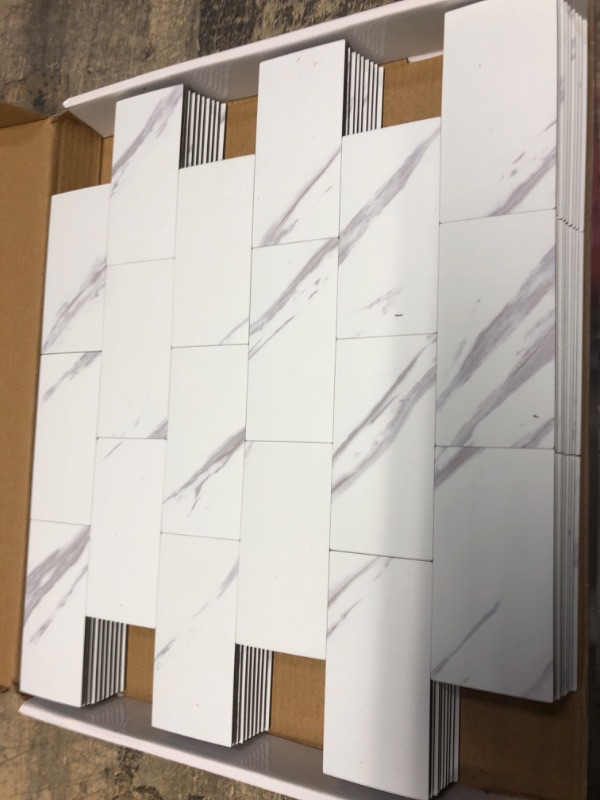Photo 2 of LONGKING 10-Sheet Peel and Stick Backsplash for Kitchen, PVC Stick on Tile for Bathroom Vanities, Kitchen Backsplash, Retro/Rustic Style Wall Décor in White-Marble 10 White Marble