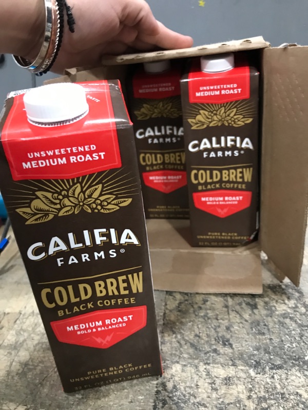 Photo 2 of ***EXP 05/11/2023***  Califia Farms - Pure Black Medium Roast Cold Brew Coffee, 32 Oz (Pack of 6), 100% Arabica, Shelf Stable, Plant Based, Vegan, Gluten Free, Non GMO, Sugar Free, Iced Coffee