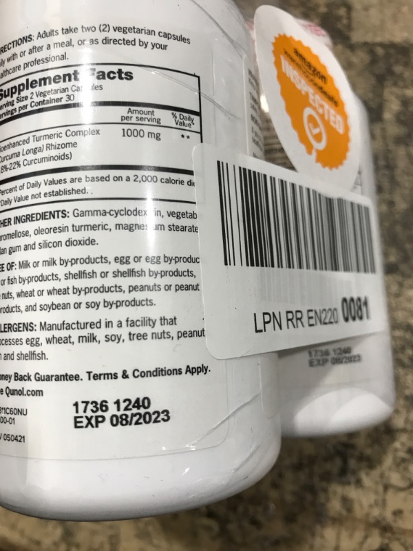 Photo 3 of ***EX 08/2023*** Turmeric Curcumin Capsules, Qunol 1000mg Extra Strength Supplement, Patented Hydro-Soluble Technology, Alternative to Turmeric Curcumin with Black Pepper, 120 Veggie Capsules