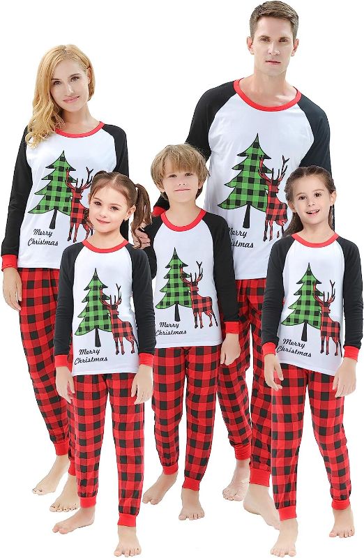 Photo 1 of shelry Matching Family Christmas Deer Pajamas Xmas Pjs Women Men Plaid Clothes Holiday Sleepwear KIDS SIZE 8