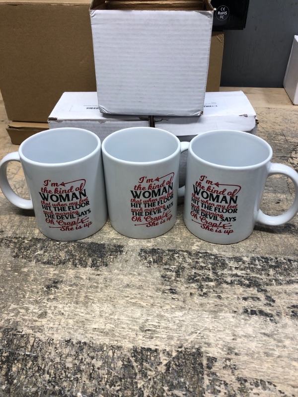 Photo 2 of 3 PACK OF Funny Inspirational Coffee Mug For Women Oh Crap She is Up 11 oz Novelty Theme Coffee Cup Mug Great Gift For Single Mom Devil Woman Empowered Woman White Mugs 1 Count (Pack of 1)