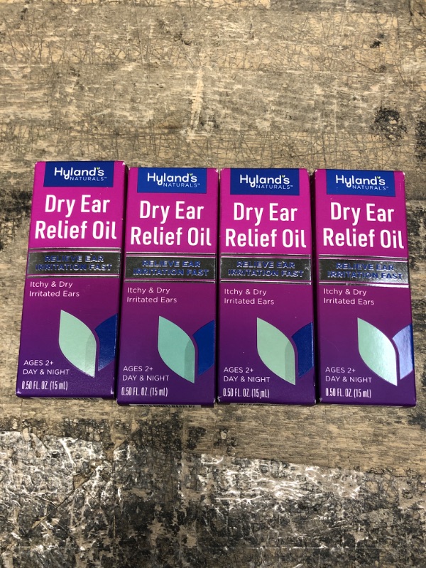 Photo 2 of 4 PACK OF Hyland’s Naturals Dry Ear Relief Oil, Relieve Ear Irritation Fast, for Itchy & Dry Irritated Ears, Ages 2+, Day & Night Drops, 0.5 Ounce BEST BY JUL 2024