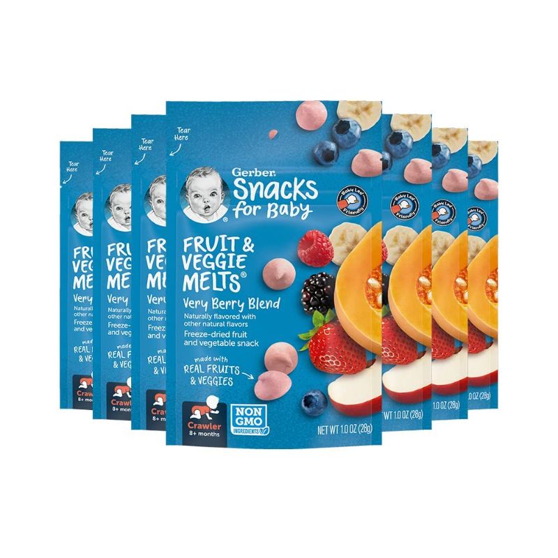 Photo 1 of (Pack of 7) Gerber Fruit & Veggie Melts Freeze-Dried Fruit and Vegetable Snacks Truly Tropical Blend Naturally Flavored with Other Natural Flavors
