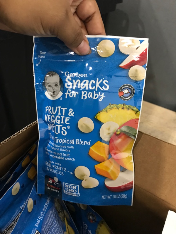 Photo 2 of (Pack of 7) Gerber Fruit & Veggie Melts Freeze-Dried Fruit and Vegetable Snacks Truly Tropical Blend Naturally Flavored with Other Natural Flavors
