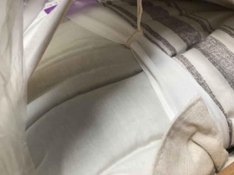 Photo 1 of 3pc King Farmhouse Stripe Reversible Cotton Comforter &#38; Sham Set Gray - Lush D&#233;cor
