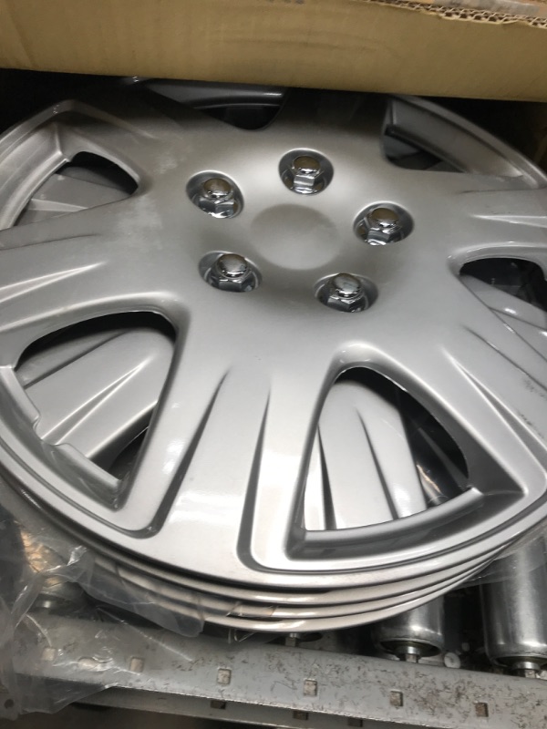 Photo 3 of Four ABS Plastic Silver Colored Hubcaps - 15 Inch Diameter