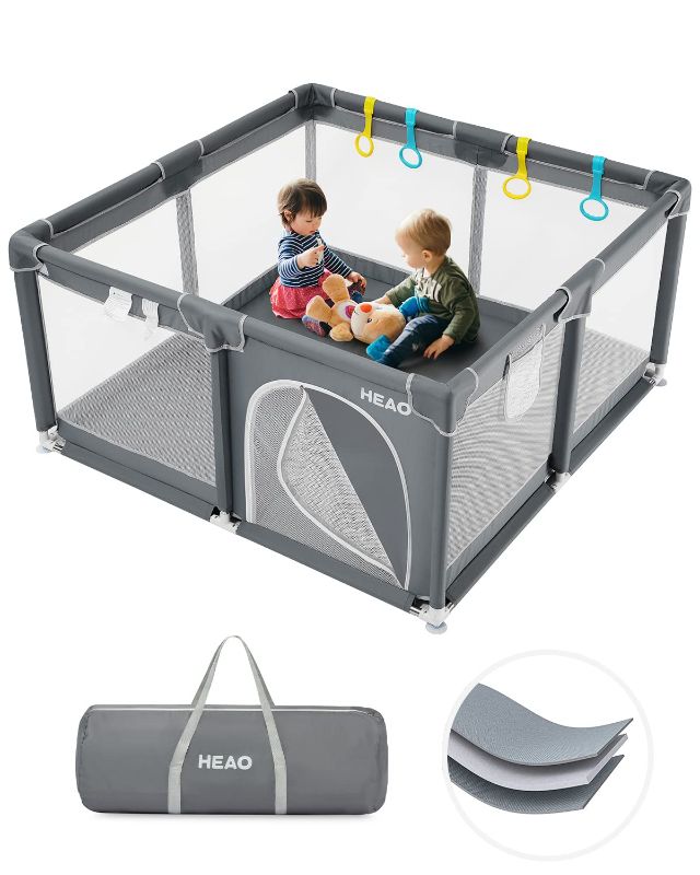 Photo 1 of 
HEAO Baby Playpen for Toddler, Large Baby Playard, Playpen for Babies Sturdy Safety Play Yard with Soft Breathable Mesh, Baby Fence 51x51,Dark Grey.