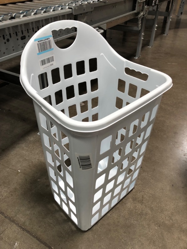 Photo 2 of **MINOR SHIPPING DAMAGE**United Solutions Rolling Hamper with Built-In Handle, Two Bushel Capacity Holds 3 Loads of Laundry, Smooth-Gliding Thermo-Rubber Wheels, White, Ventilated Design