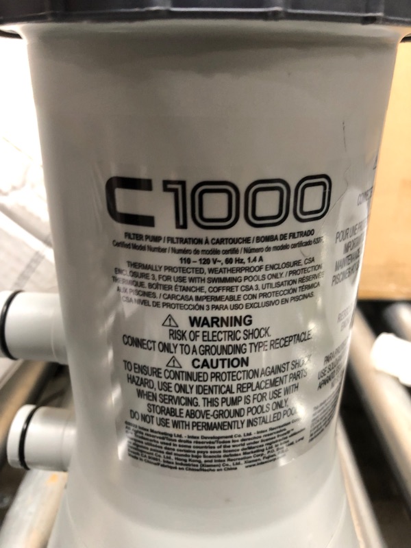 Photo 7 of **MINOR TEAR & WEAR**INTEX 28637EG C1000 Krystal Clear Cartridge Filter Pump for Above Ground Pools, 1000 GPH Pump Flow Rate 1,000 Gallons Per Hour 1,000 Gallons Per Hour Filter Pump