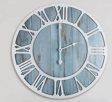 Photo 1 of 1st owned Wall Clock for Home Decor - 16 Inch Blue Wood Wall Clocks Battery Operated Nearly Silent Little Ticking Simple Minimalist Roman Numbers Clock Decorative for Bedrrom 40CM Blue