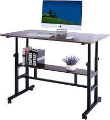 Photo 1 of AIZ Adjustable Computer Double-Layer, Rolling Wheels Home Office Workstation, Portable Laptop Table Sitting, Adults or Children,Black Mobile Standing Desk, 39.4" x 23.6", Rustic
