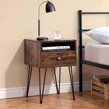 Photo 1 of Nightstand 2-Tier Industrial End Side Table with Open Compartment & 1 Drawer, Brown?23.7"Tx15.7"Wx15.7"L
