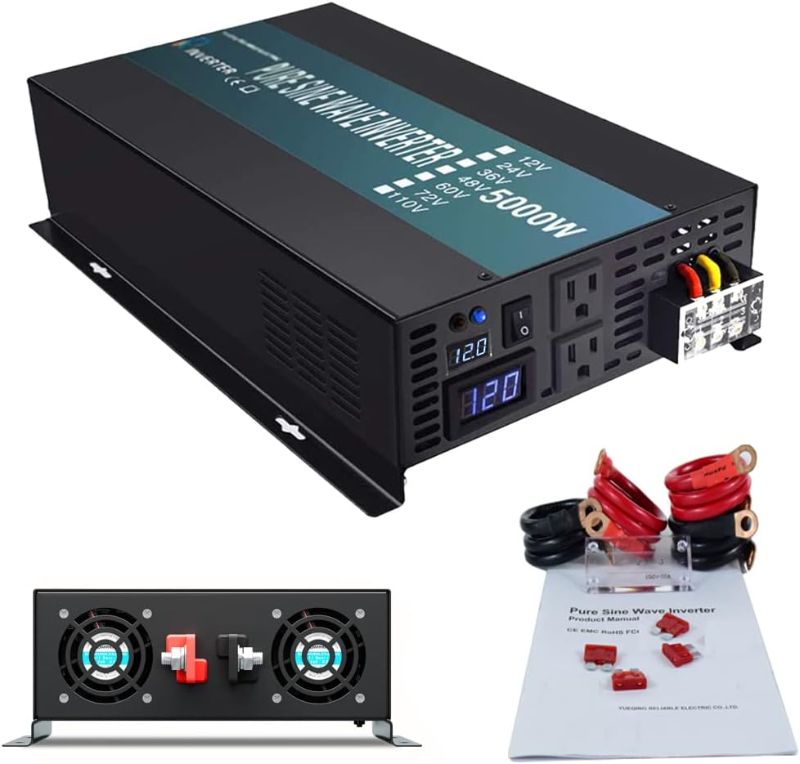 Photo 1 of WZRELB RBP-500012S Pure Sine Wave 5000W (10000W Surge) 12V Power Inverter DC to AC Power - Solar, RV, Black