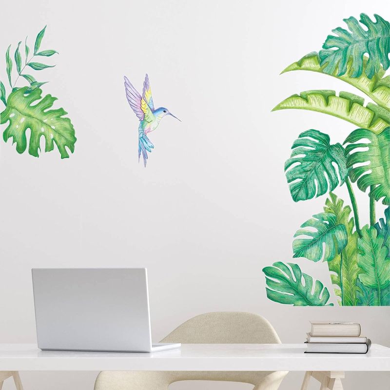 Photo 1 of 2pack ----Hummingbird and Monstera Leaf Tropical Plants Wall Decals Wall Stickers for Bedroom Wall Art Mural for Living Room Nursery Wall Decor
